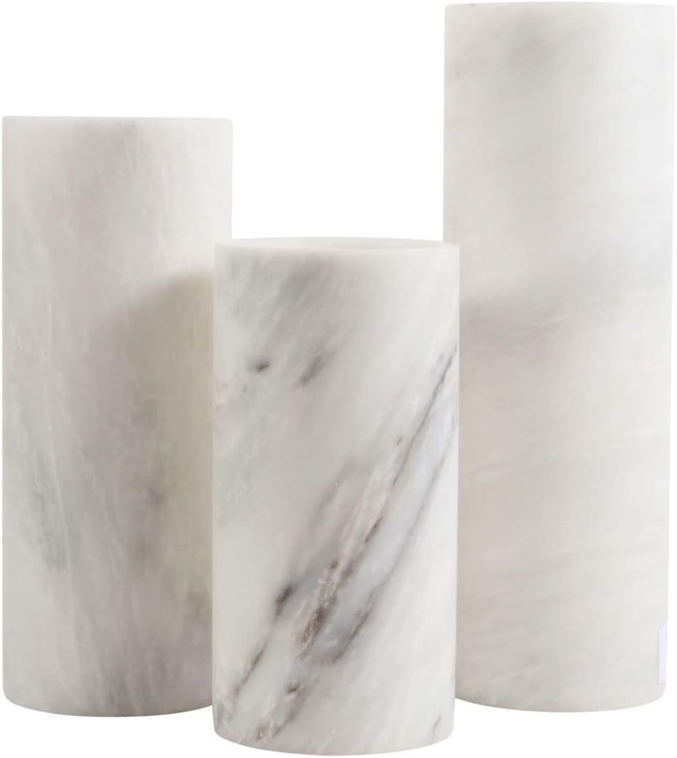 Genuine White Marble Vase, Decorative Stone Flower Vase - Large, 12 Inch Tall