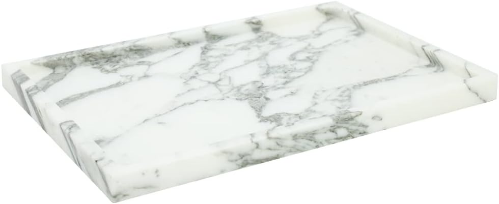 Real Luxurious Natural Marble Vanity Tray Genuine Marble/Stone Storage Tray for Home Decor Bathroom/Kitchen/Vanity/Dresser Non-Resin/Non-Ceramic