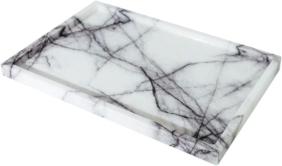 Real Luxurious Natural Marble Vanity Tray Genuine Marble/Stone Storage Tray for Home Decor Bathroom/Kitchen/Vanity/Dresser Non-Resin/Non-Ceramic