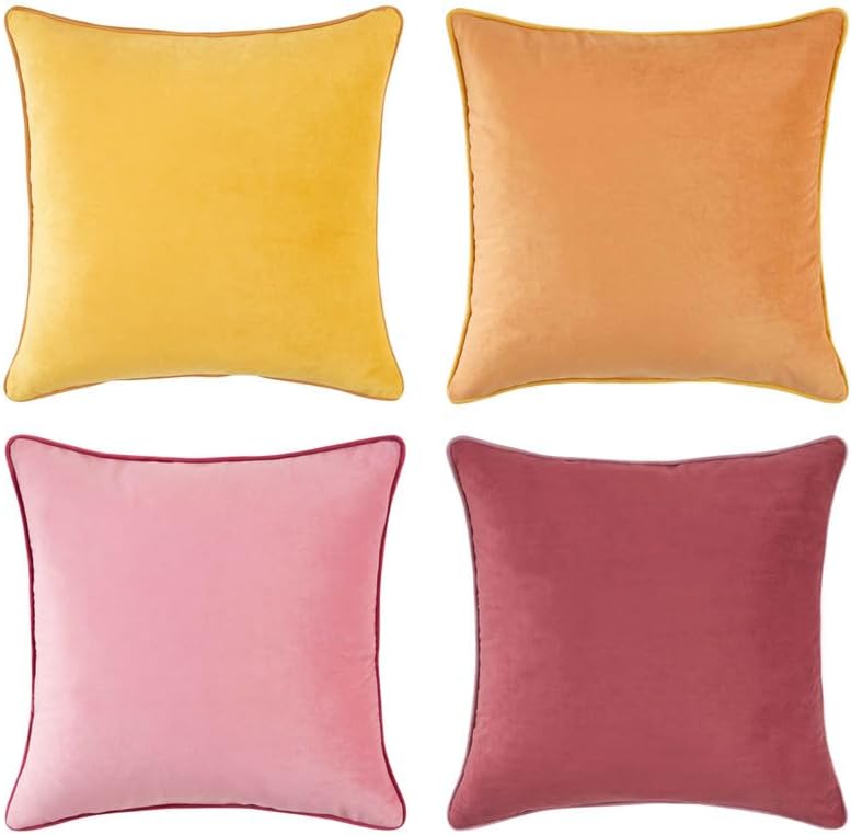 MONDAY MOOSE Decorative Throw Pillow Covers Cushion Cases, Set of 4 Soft Velvet Modern Double-Sided Designs, Mix and Match for Home Decor, Pillow Inserts Not Included (18x18 inch, Brown/Beige)