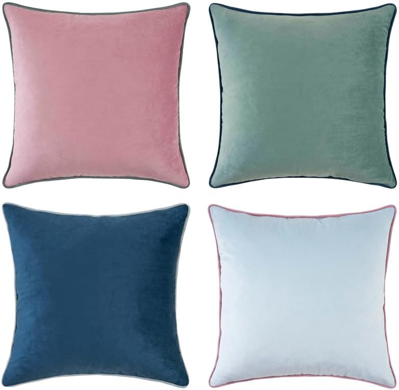 MONDAY MOOSE Decorative Throw Pillow Covers Cushion Cases, Set of 4 Soft Velvet Modern Double-Sided Designs, Mix and Match for Home Decor, Pillow Inserts Not Included (18x18 inch, Brown/Beige)