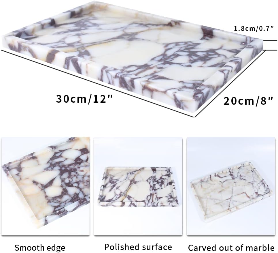 Real Luxurious Natural Marble Vanity Tray Genuine Marble/Stone Storage Tray for Home Decor Bathroom/Kitchen/Vanity/Dresser Non-Resin/Non-Ceramic