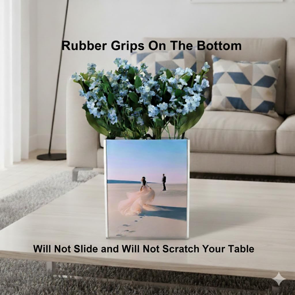 La Valage Flower Vase Picture Frame Double Sided Marble Acrylic Photo Home Decor Office Desk Table Centerpiece Modern Decorative Decorations Plastic Glass 8x10