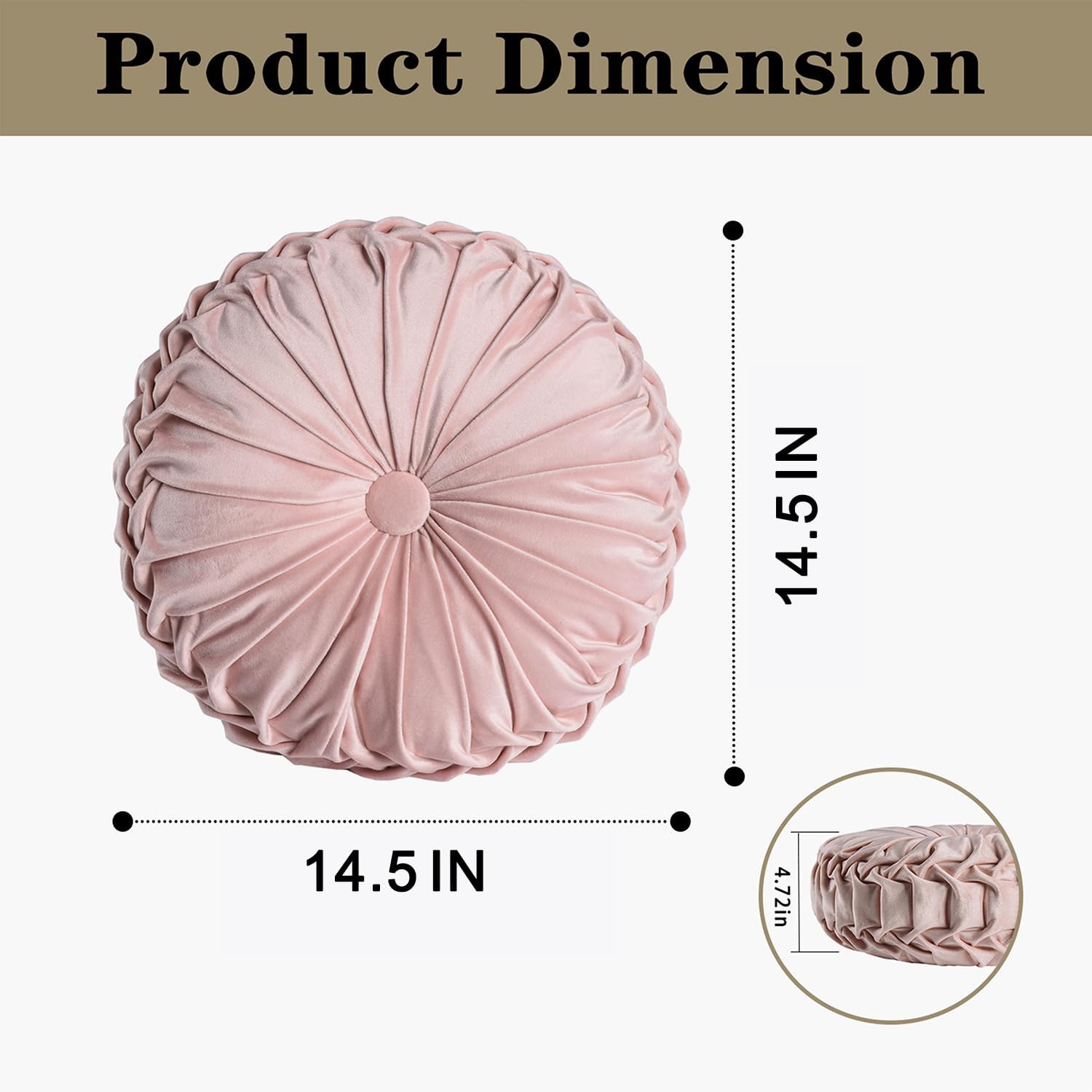 HIG Set of 2 Pink Ruched Velvet Round Throw Pillows – 14.5’’ Decorative Pillows with Soft Polyester Filling for Couch, Bed, Living Room, Bedroom, or Dorm – Handmade, Stress Relieving, All-Season