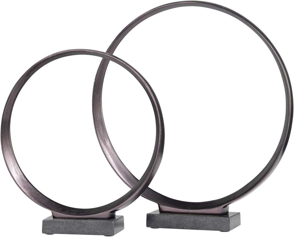 Deco 79 Aluminum Metal Geometric Decorative Sculpture Home Decor Statues with Marble Base, Set of 2 Accent Figurines 17", 14"H, Dark Gray