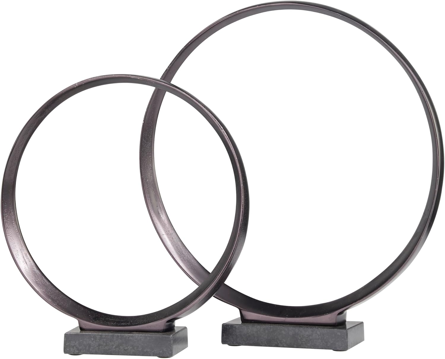 Deco 79 Aluminum Metal Geometric Decorative Sculpture Home Decor Statues with Marble Base, Set of 2 Accent Figurines 17", 14"H, Dark Gray