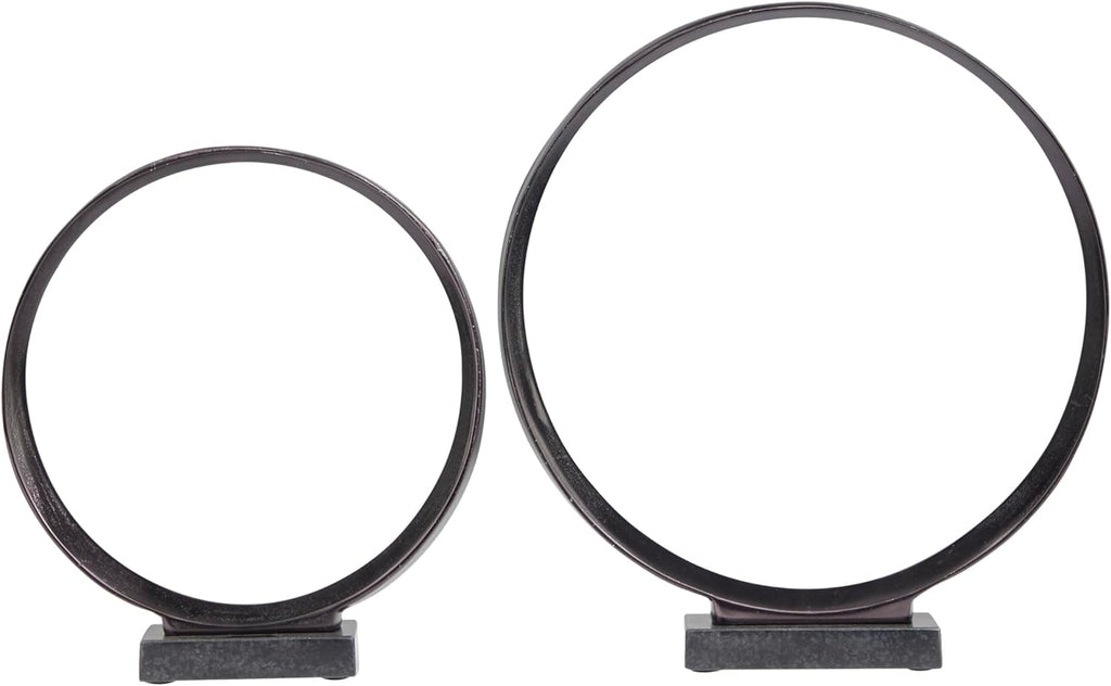 Deco 79 Aluminum Metal Geometric Decorative Sculpture Home Decor Statues with Marble Base, Set of 2 Accent Figurines 17", 14"H, Dark Gray