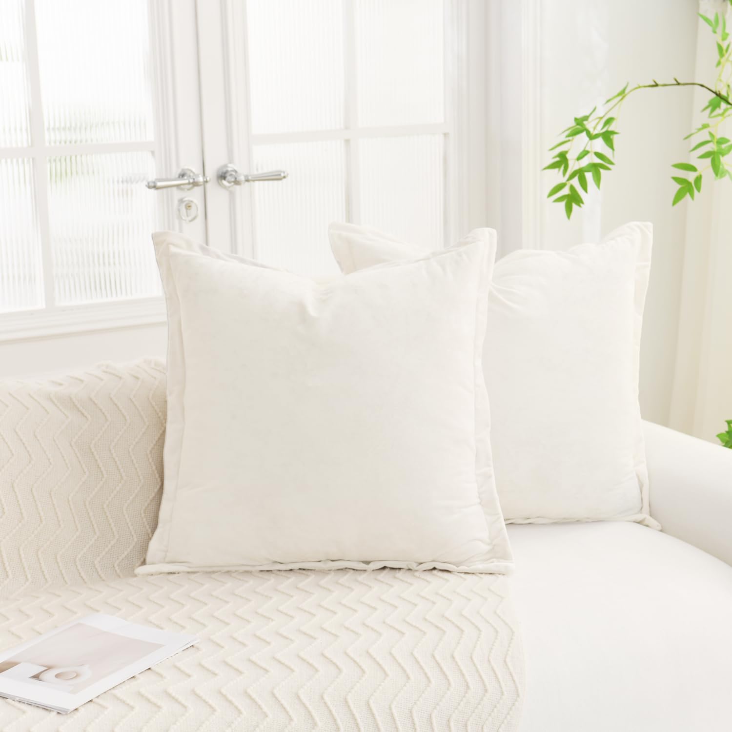 LR Rocaloca Greek Velvet Euro Sham Covers Set of 2 26x26 Luxury Soft Solid Pillow Covers for Living Room Bedroom Yard,Army Green