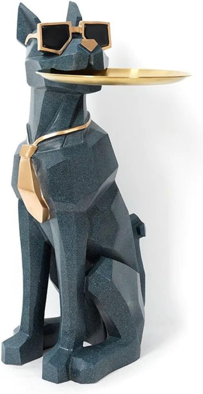 homary Modern Resin Dog Sculpture Geometric Standing Statue Cute End Side Table with Metal Storage Tray Tissue Box (White)