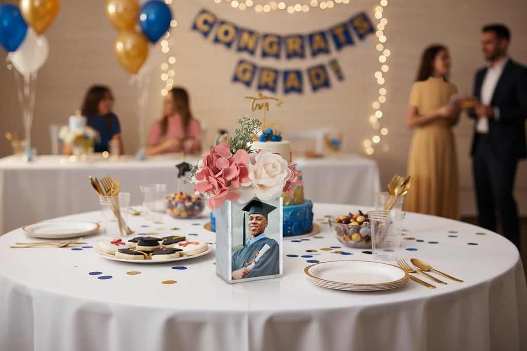 La Valage Flower Vase Picture Frame Double Sided Marble Acrylic Photo Home Decor Office Desk Table Centerpiece Modern Decorative Decorations Plastic Glass 8x10