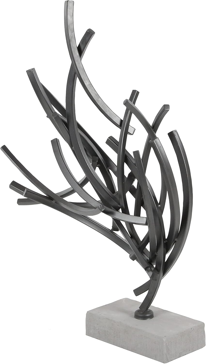 Deco 79 Metal Abstract Decorative Sculpture Home Decor Statue with Marble Base, Accent Figurine 17" x 7" x 24", Gray