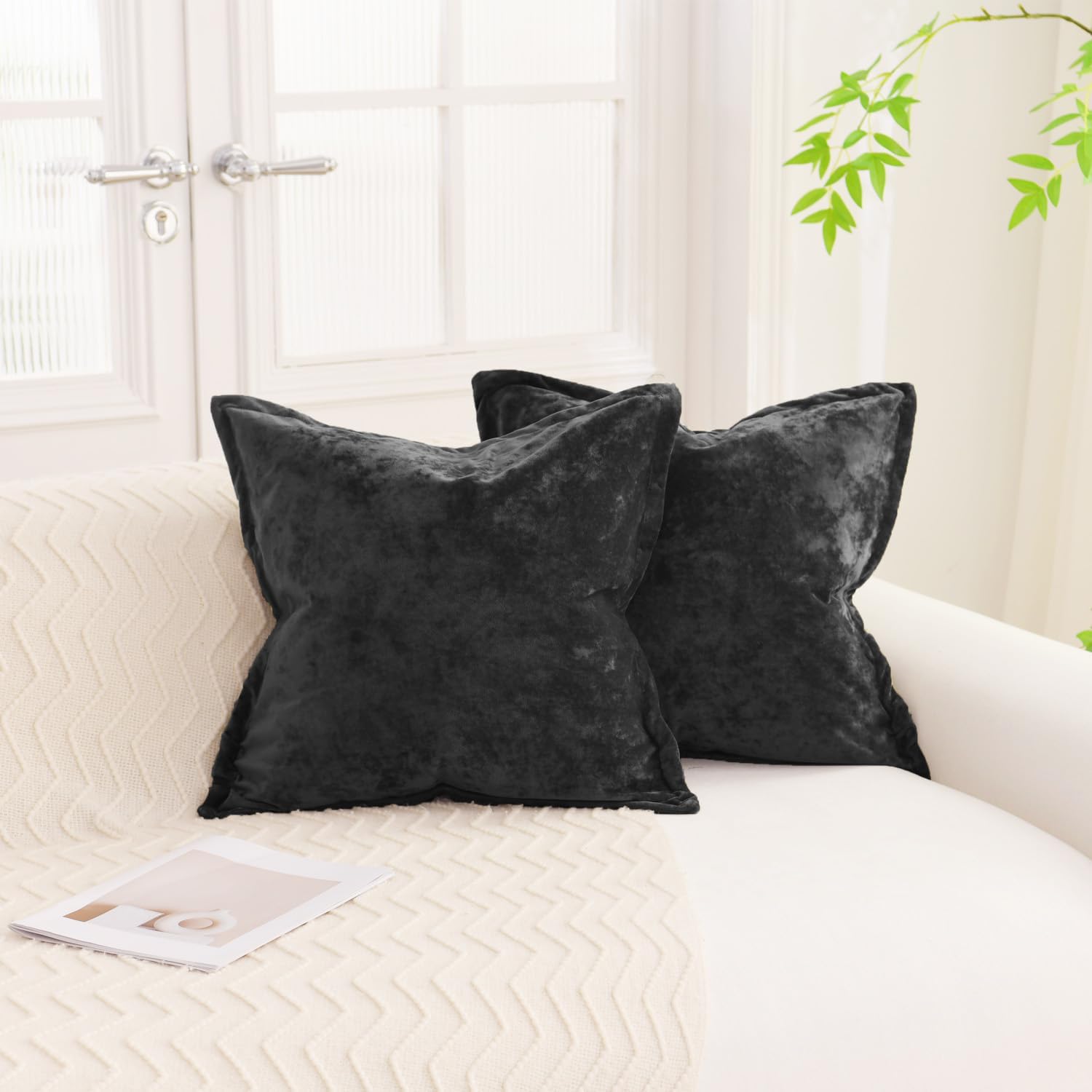 LR Rocaloca Greek Velvet Euro Sham Covers Set of 2 26x26 Luxury Soft Solid Pillow Covers for Living Room Bedroom Yard,Army Green