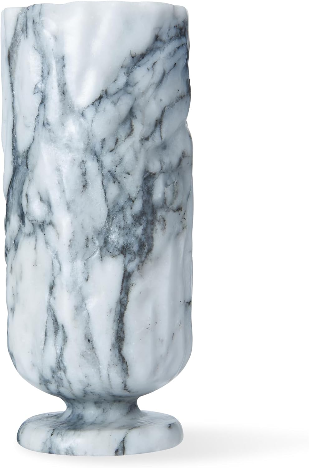 Zhuoyuestone Carved Vase, Carrara Marble Natural Luxury Stone, Wabi-Sabi Texture, Handcrafted Artistic Vase for Modern Home Decor - Elegant Centerpiece for Living Room, Dining Table, Office