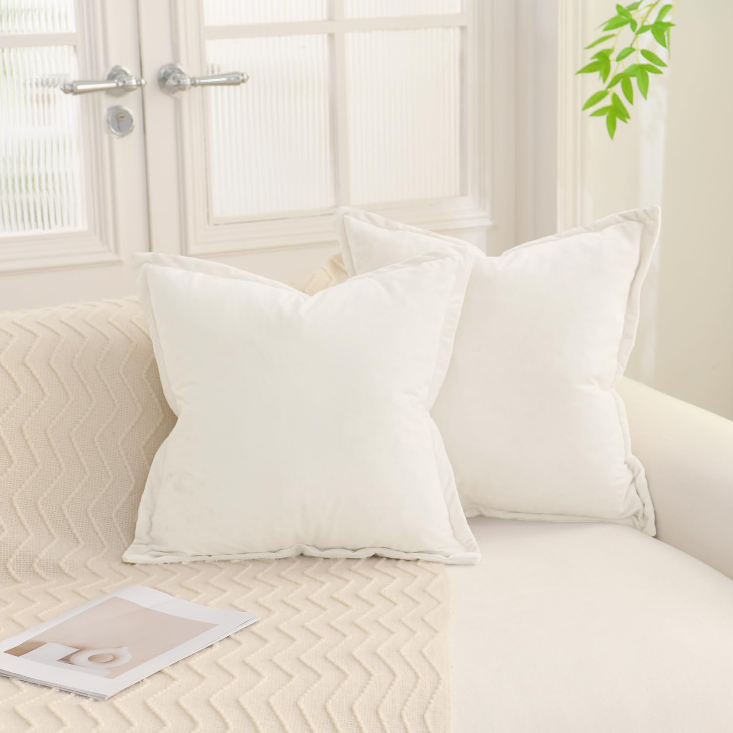 LR Rocaloca Greek Velvet Euro Sham Covers Set of 2 26x26 Luxury Soft Solid Pillow Covers for Living Room Bedroom Yard,Army Green