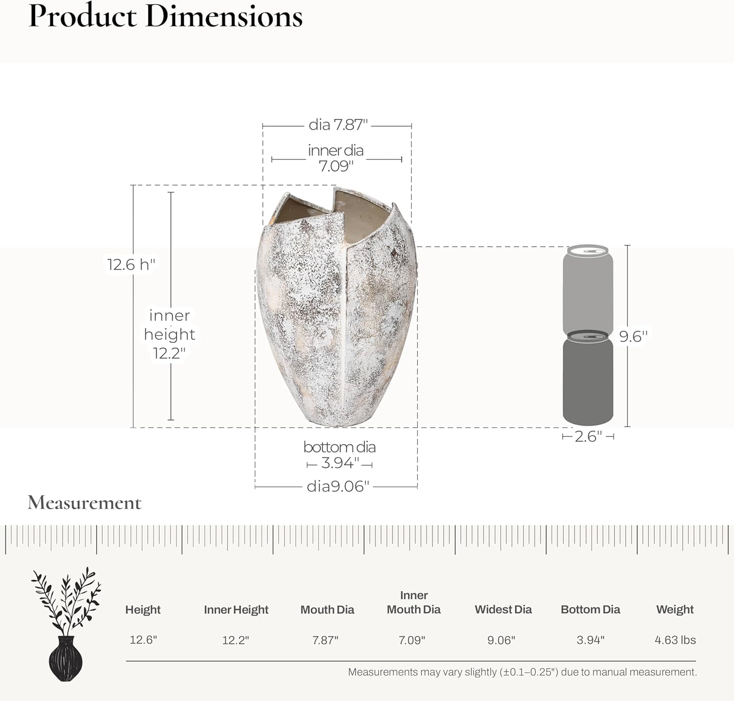 LuxenHome 12" Tall Stoneware Table Vase Modern Marble Textured White Irregular Vases Rustic Flower Vase Unique Home Decor Pottery for Living Room Entryway Table Centerpieces, Kitchen, Shelf, Gifts