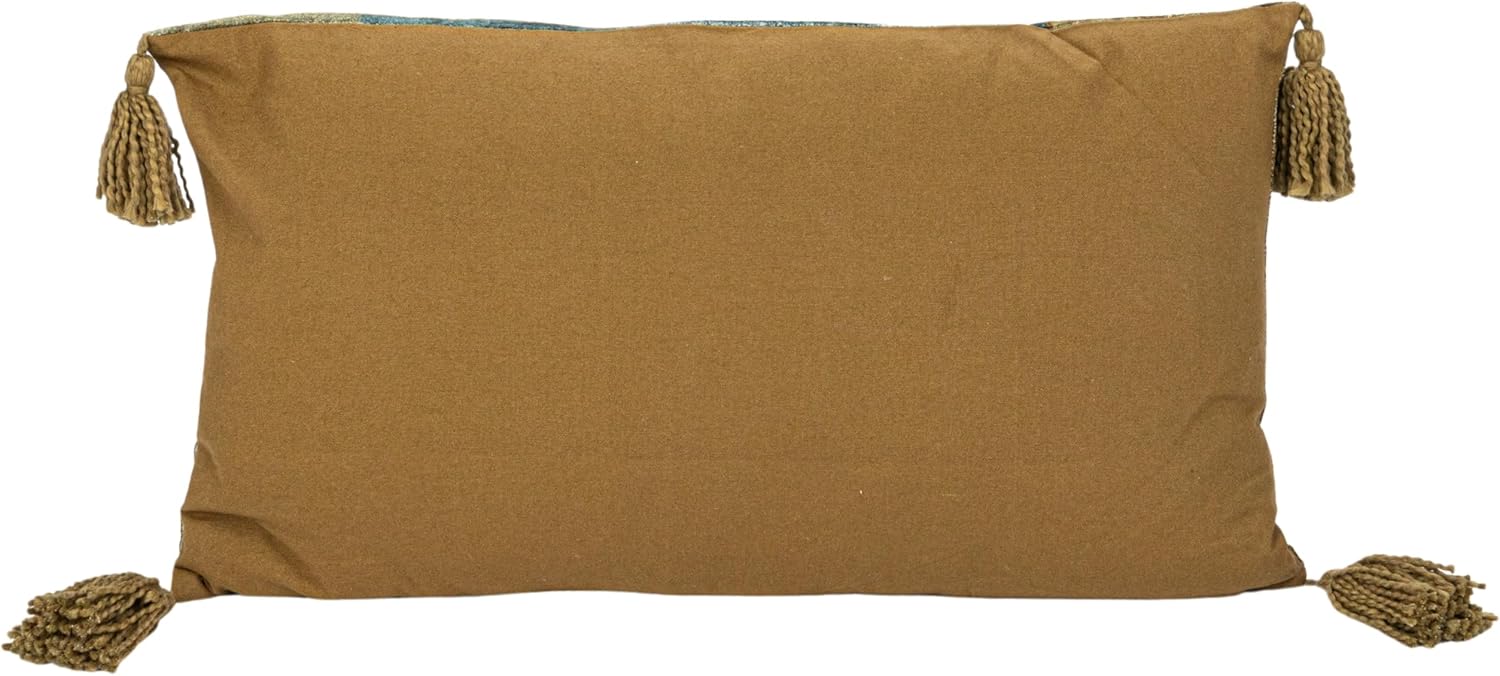 Creative Co-Op Cotton Velvet Blend Tiger Lumbar Pillow with Tassels, Multicolor