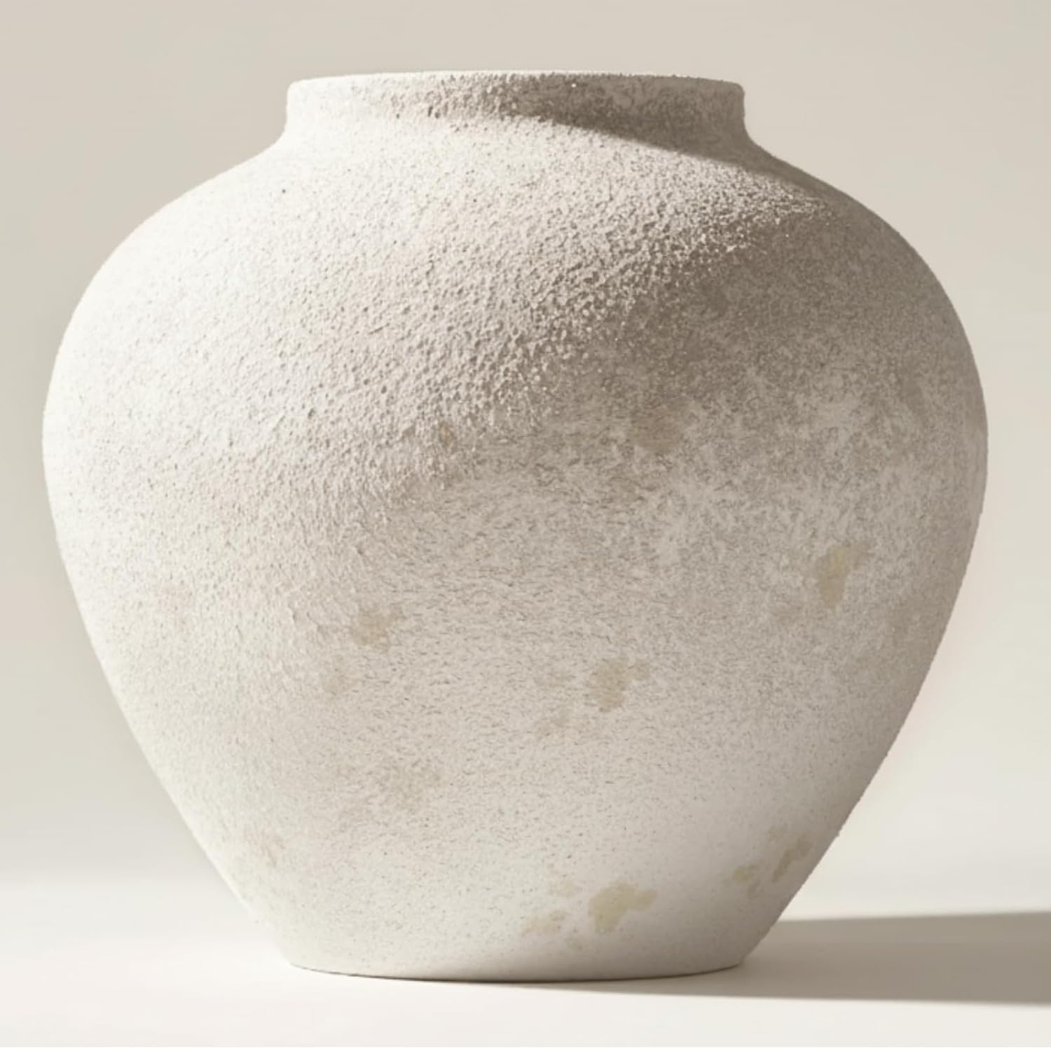 White Rustic Large Round Vase for Table Centerpieces 11 inches, Arina Vase, Earthy Stone Look, Textured, Modern Homes Farmhouse Centerpiece Decor