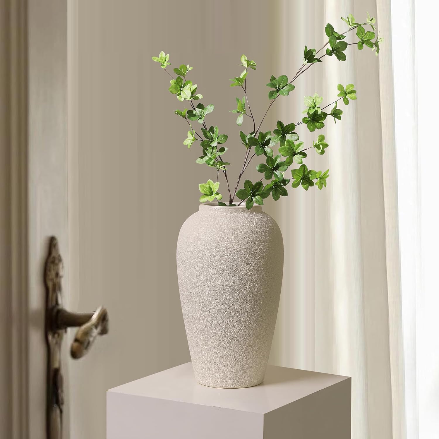 Kokrose Rustic Ceramic Table Vase, 11.8" Vintage Clay Tall Floor Ceramic Terracotta Vase for Table Centerpieces, Large Textured Farmhouse Decorative Vases for Home Decor