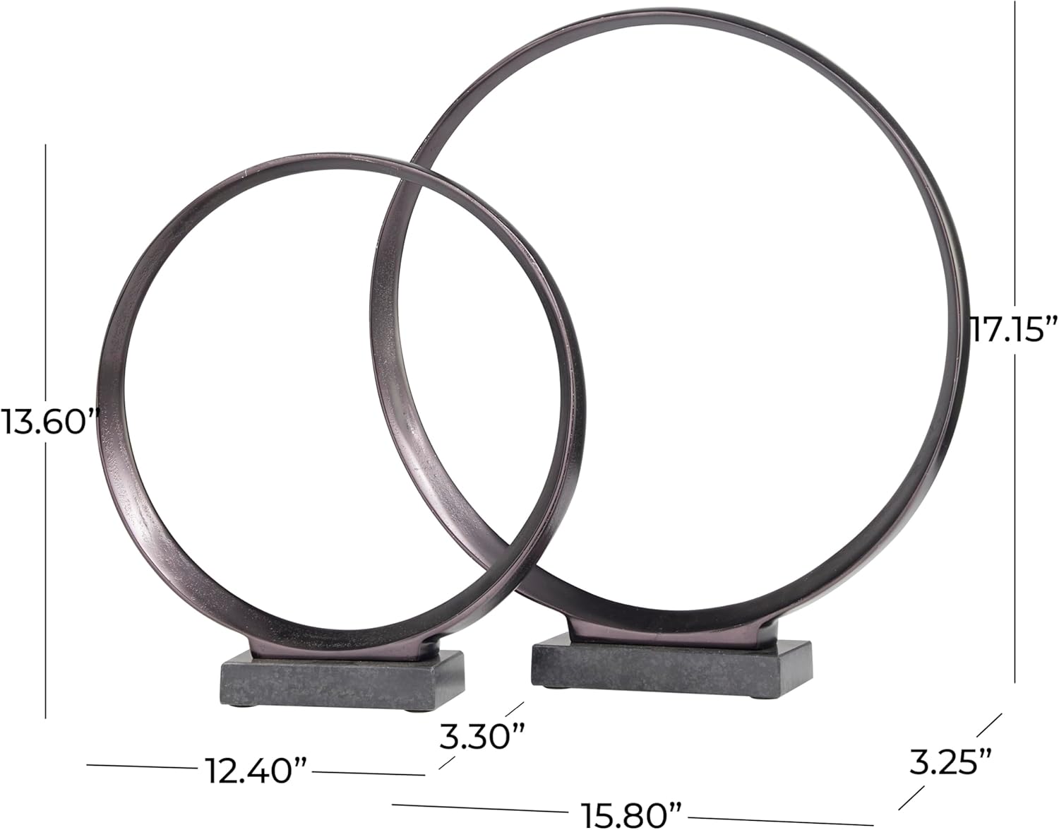 Deco 79 Aluminum Metal Geometric Decorative Sculpture Home Decor Statues with Marble Base, Set of 2 Accent Figurines 17", 14"H, Dark Gray