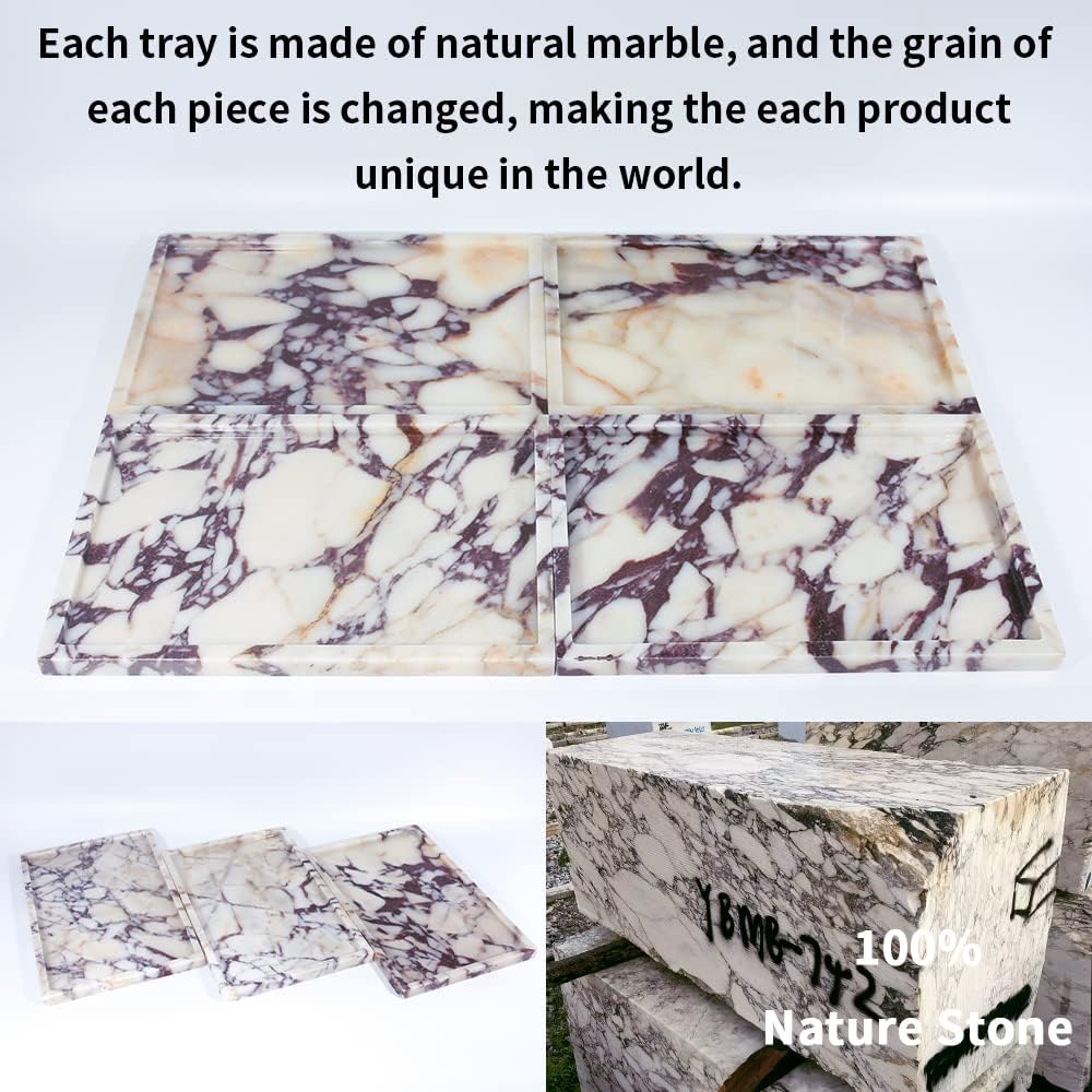 Real Luxurious Natural Marble Vanity Tray Genuine Marble/Stone Storage Tray for Home Decor Bathroom/Kitchen/Vanity/Dresser Non-Resin/Non-Ceramic