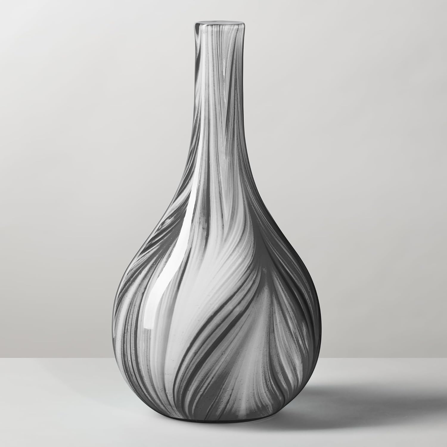Torre & Tagus Odessa Marble Pattern Blown Glass Vase - 12" Black and White Abstract Vase for Flowers, Modern Flower Vase for Home Decor, Table Centerpieces for Living Room, Entryway (6 x 12 Inch Vase)