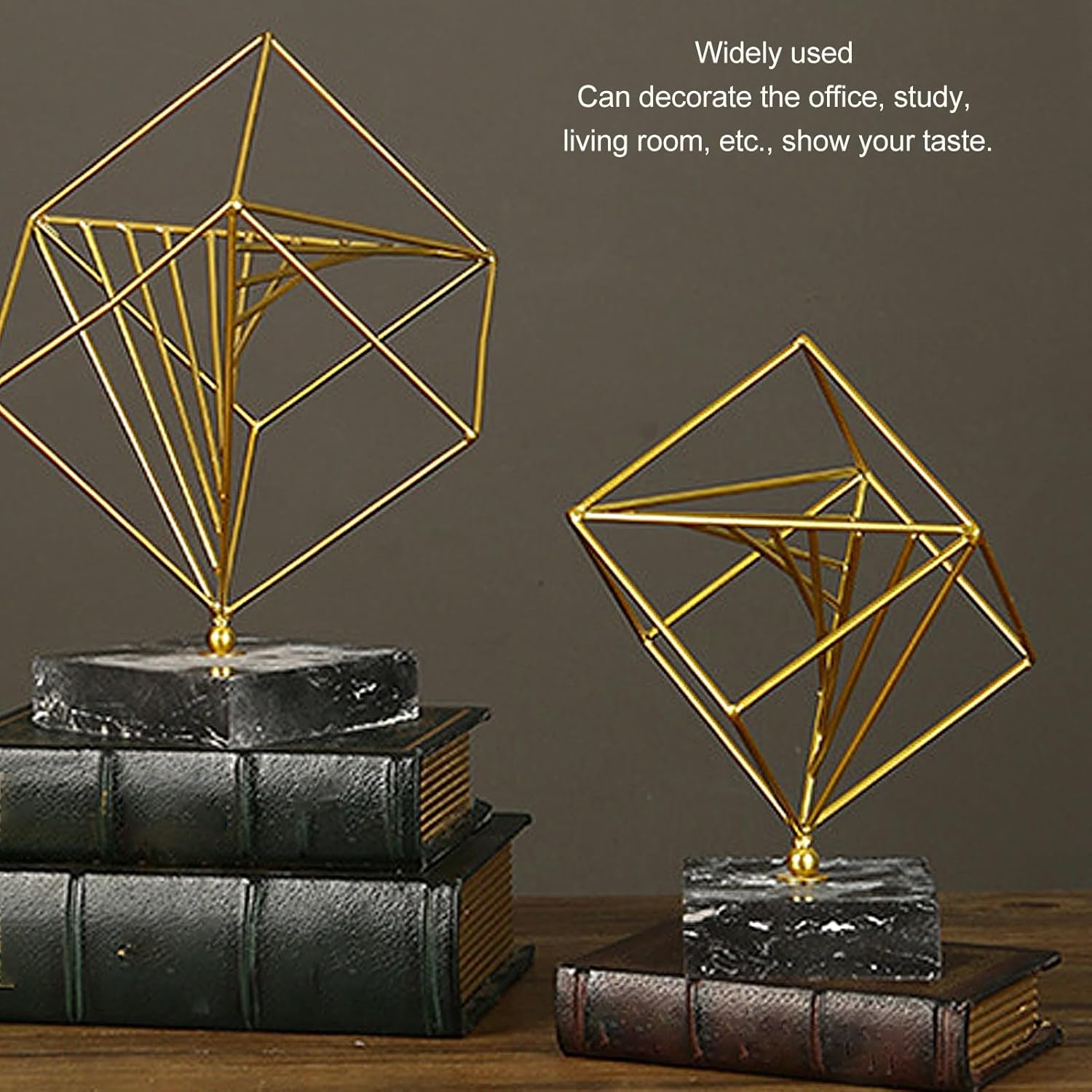 XHTLLO Metal Geometric Sculpture Abstract Decorative Ornament Modern Art Statue for Office Study Room, Iron and Marble Tabletop Decor