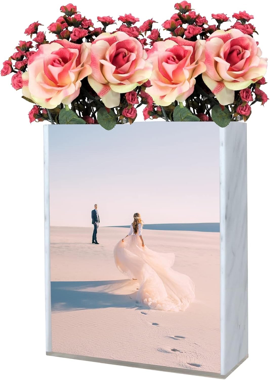 La Valage Flower Vase Picture Frame Double Sided Marble Acrylic Photo Home Decor Office Desk Table Centerpiece Modern Decorative Decorations Plastic Glass 8x10