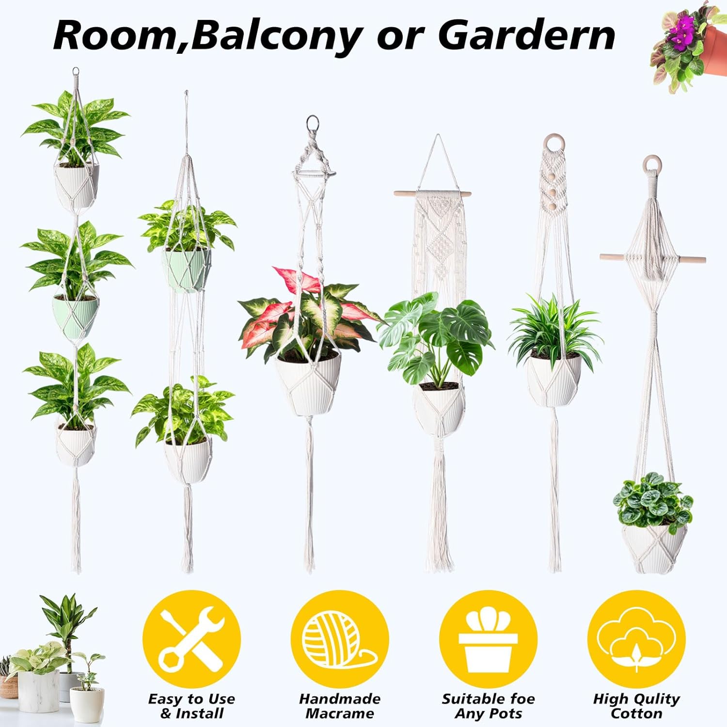 SATINIOR 12 Pcs Macrame Plant Hangers Handmade Boho Hanging Planters 12 Different Tiered Designs with 12 Hooks for Flower Pots Indoor Outdoor Decorative Wall Hanging Baskets for Home(Delicate Style)