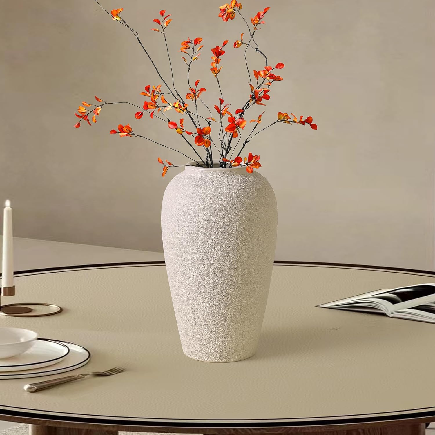 Kokrose Rustic Ceramic Table Vase, 11.8" Vintage Clay Tall Floor Ceramic Terracotta Vase for Table Centerpieces, Large Textured Farmhouse Decorative Vases for Home Decor