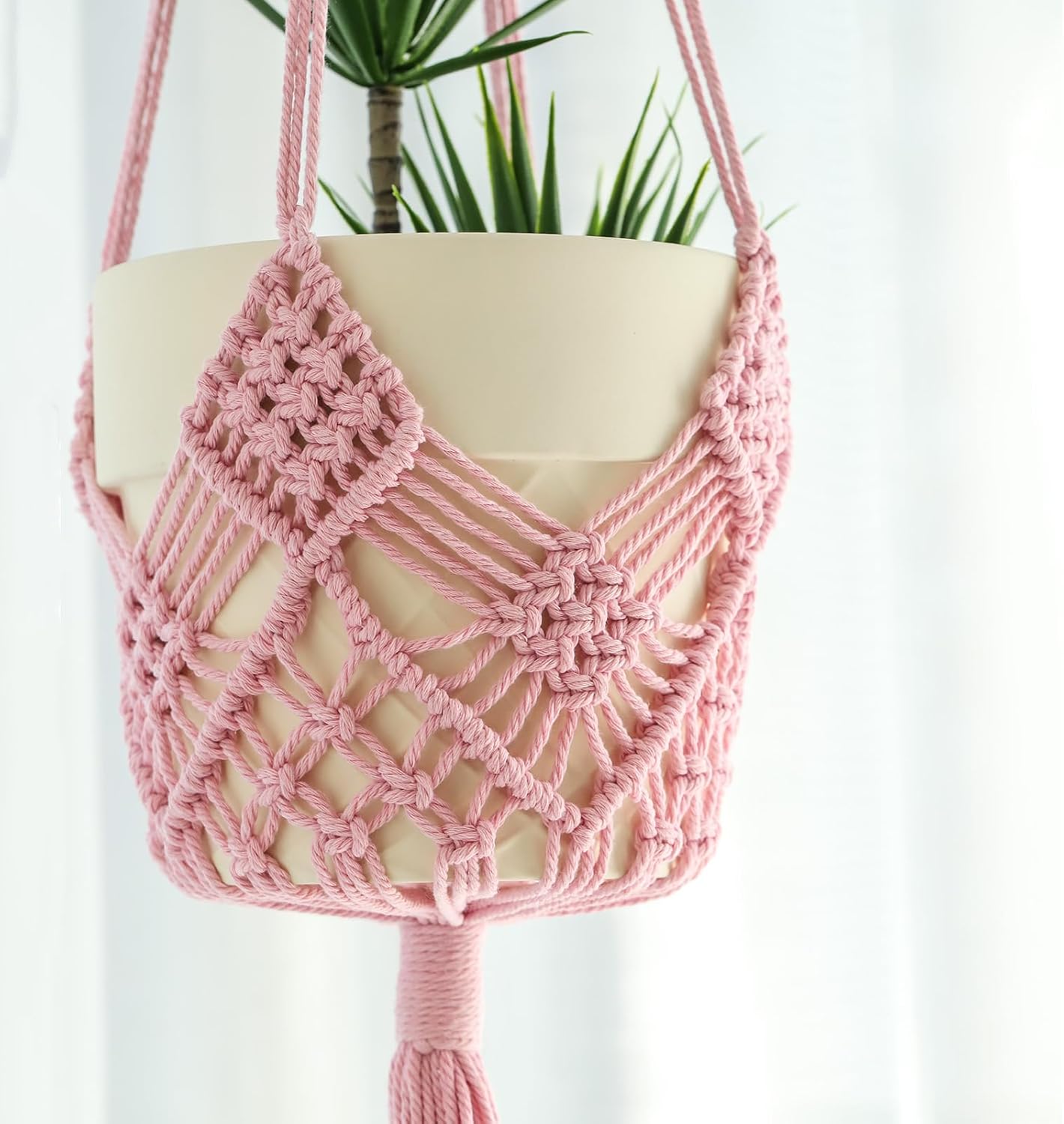 Hanging Planter with Patterns,4Packs Macrame Plant Hangers Indoor Macrame for up to 8 inch Pot Crochet Boho Plant Hanger Holder for Indoor Outdoor with 4S Shaped Stainless Steel Hooks (4colors)
