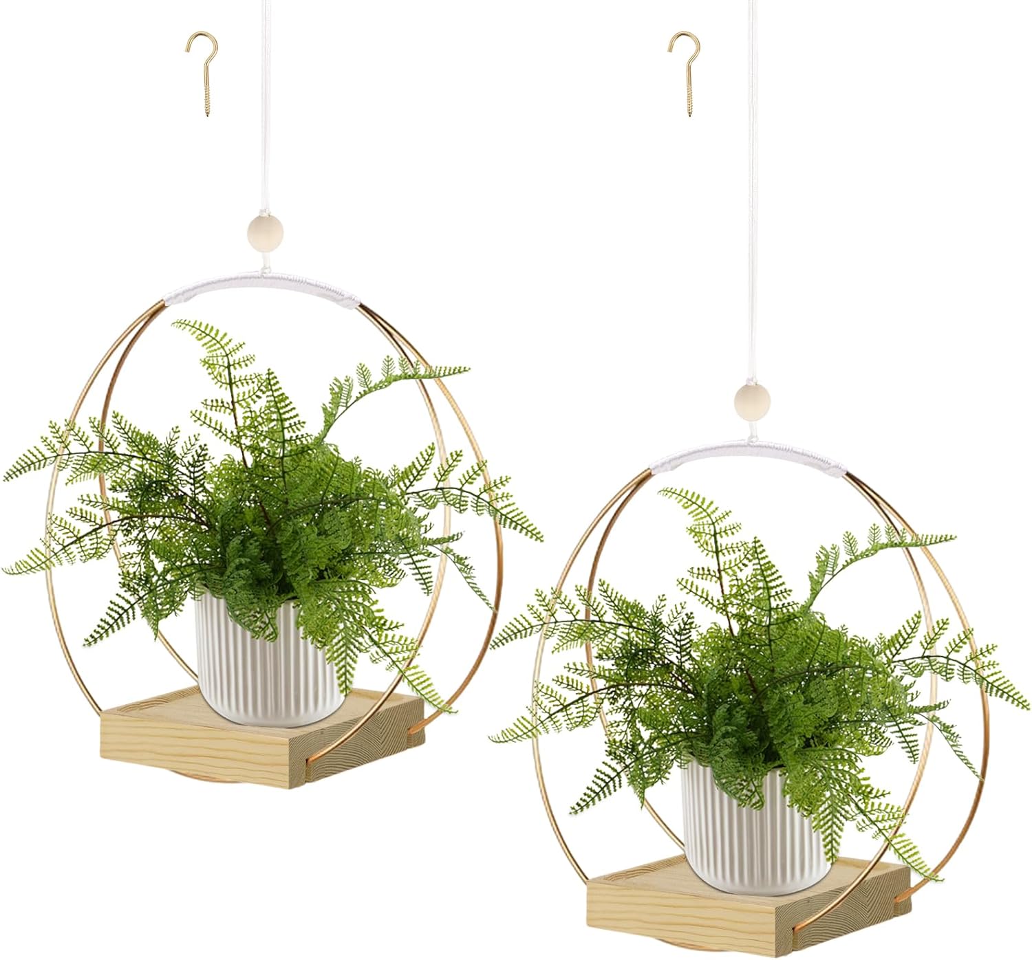 hismocal Hanging Planter for Indoor Plants,Plant Hanger with Sturdy Wood Base & Pot, Modern Boho Macrame Plant Hanger,Wall Ceiling Window Stands(2 Pack+Pots)