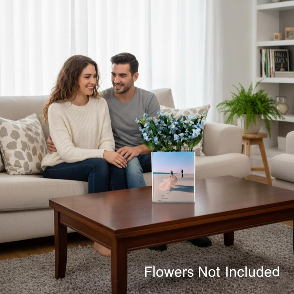 La Valage Flower Vase Picture Frame Double Sided Marble Acrylic Photo Home Decor Office Desk Table Centerpiece Modern Decorative Decorations Plastic Glass 8x10