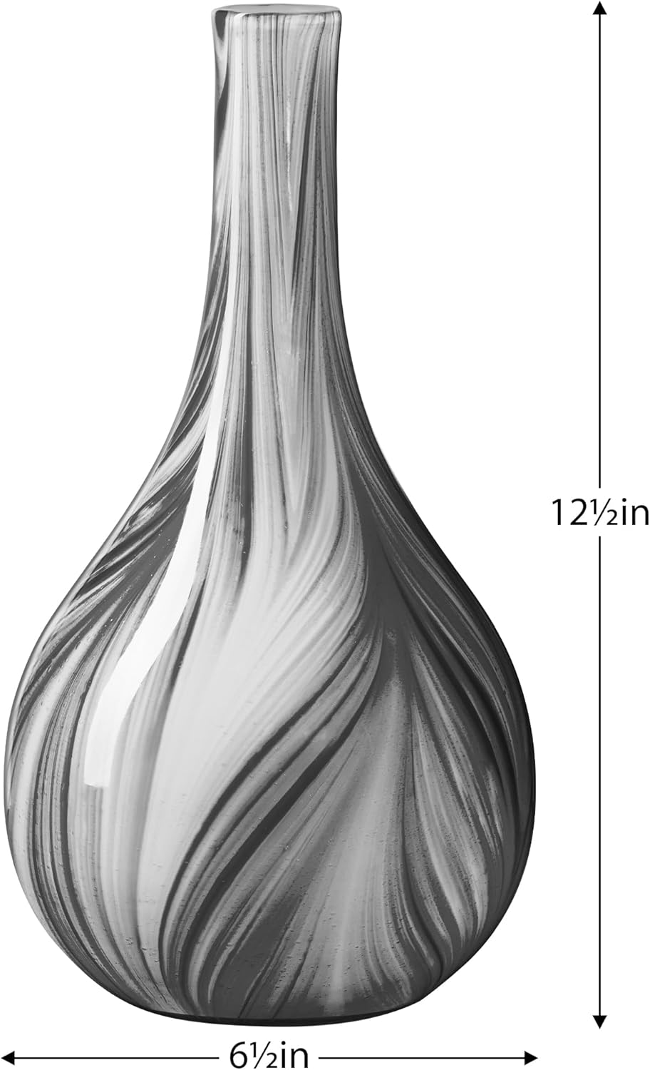 Torre & Tagus Odessa Marble Pattern Blown Glass Vase - 12" Black and White Abstract Vase for Flowers, Modern Flower Vase for Home Decor, Table Centerpieces for Living Room, Entryway (6 x 12 Inch Vase)