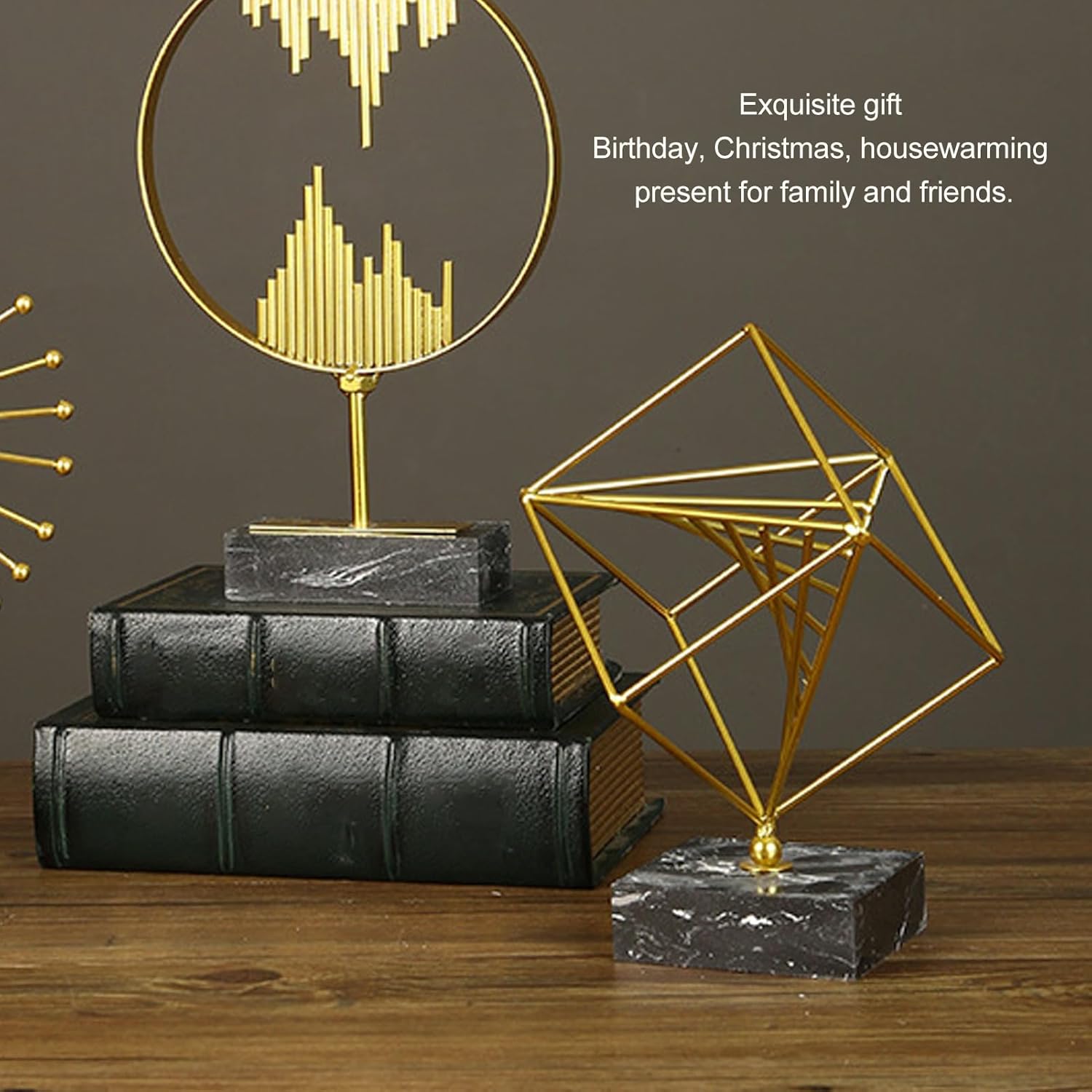 XHTLLO Metal Geometric Sculpture Abstract Decorative Ornament Modern Art Statue for Office Study Room, Iron and Marble Tabletop Decor