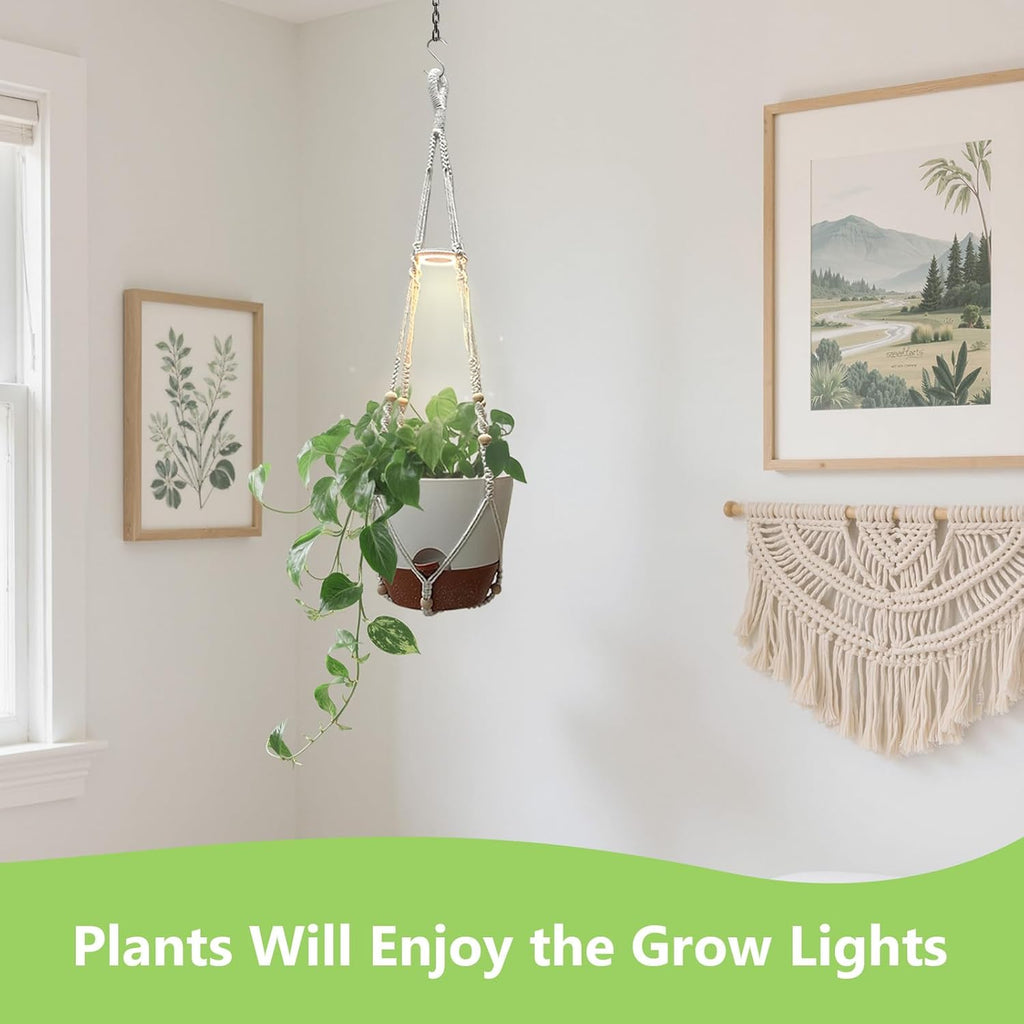 MSFON Hanging Planters for Indoor Plants: 2 Pack Macrame Plant Hangers with Grow Lights and Self-Watering Pots, 10 Inch Large Hanging Pots with Drainage Holes & Removable Tray