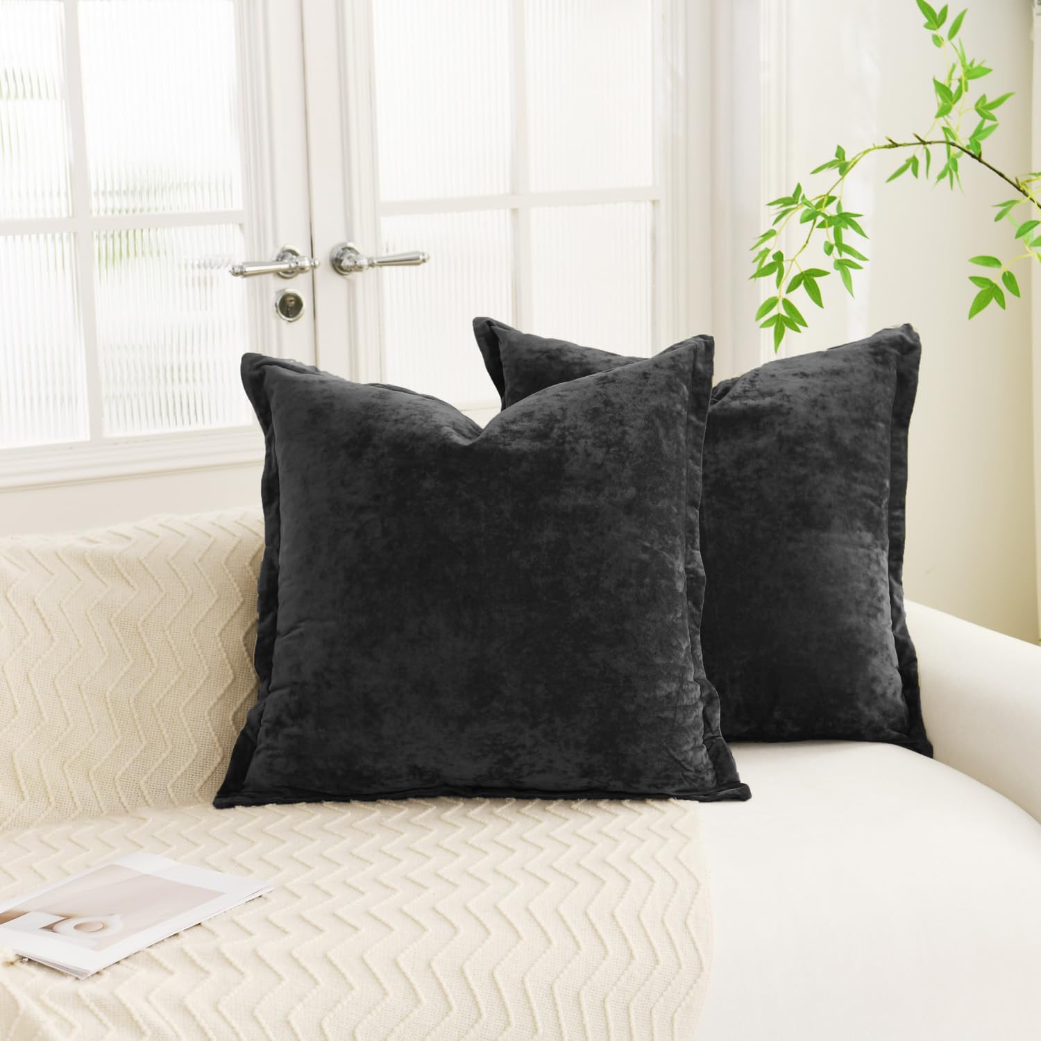 LR Rocaloca Greek Velvet Euro Sham Covers Set of 2 26x26 Luxury Soft Solid Pillow Covers for Living Room Bedroom Yard,Army Green