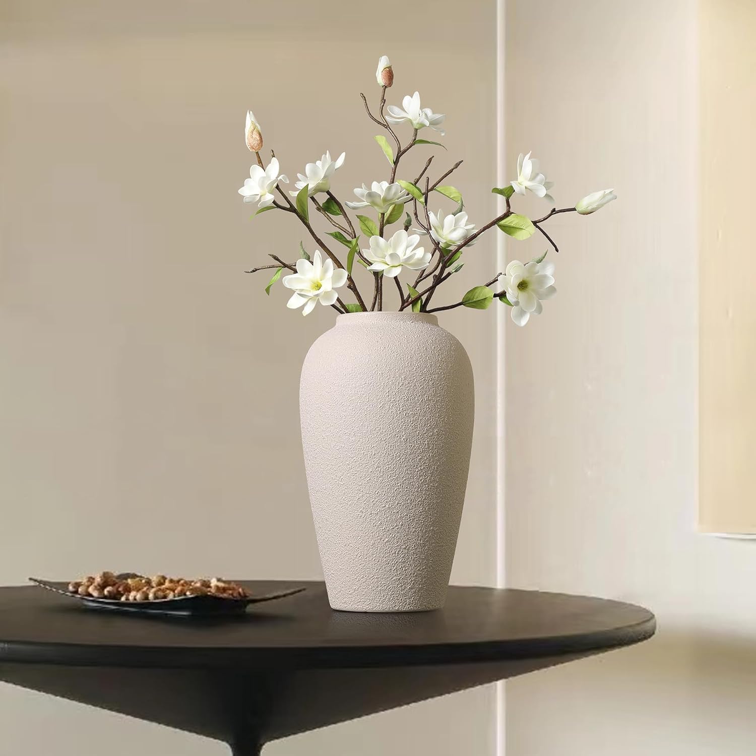 Kokrose Rustic Ceramic Table Vase, 11.8" Vintage Clay Tall Floor Ceramic Terracotta Vase for Table Centerpieces, Large Textured Farmhouse Decorative Vases for Home Decor