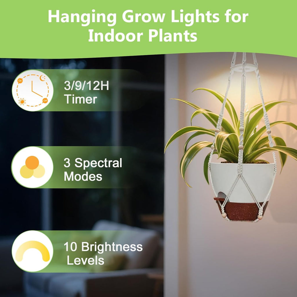 MSFON Hanging Planters for Indoor Plants: 2 Pack Macrame Plant Hangers with Grow Lights and Self-Watering Pots, 10 Inch Large Hanging Pots with Drainage Holes & Removable Tray