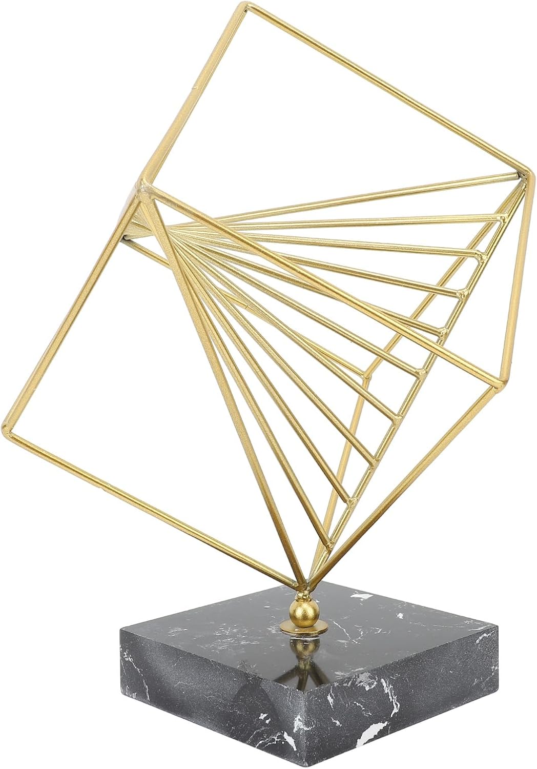 XMLANHUO Metal Geometric Sculpture Abstract Decorative Ornament, Modern Art Tabletop Decor, Iron and Marble Statue with Unique Design, Elegant Home Office Study Room Decor for Art Lovers