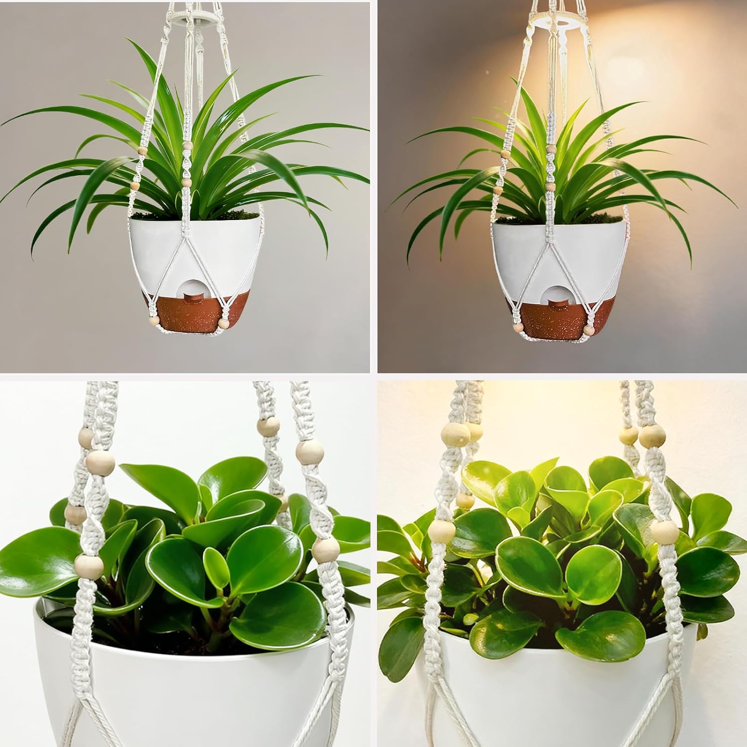 MSFON Hanging Planters for Indoor Plants: 2 Pack Macrame Plant Hangers with Grow Lights and Self-Watering Pots, 10 Inch Large Hanging Pots with Drainage Holes & Removable Tray