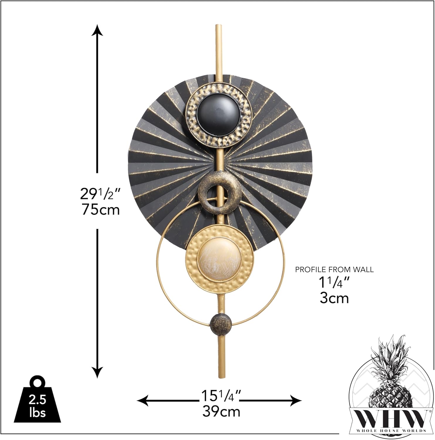 WHW Whole House Worlds Modernist Home Abstract Wall Sculpture, Cosmic Burst, Geometric, Hand Welded Iron, Lacquered, Tonal Grey with Gold Accents, Distressed 29.5 Inches,