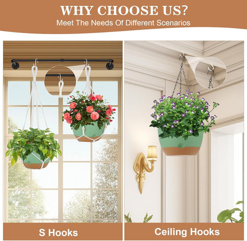 3 Pack Hanging Planters for Indoor Plants, 10 + 10 + 8 Inch Self-Watering Hanging Plant Pot, Macrame Plant Hanger with Pot, Ceiling Hooks, Removable Saucer and Drainage Holes for Garden Home - Green
