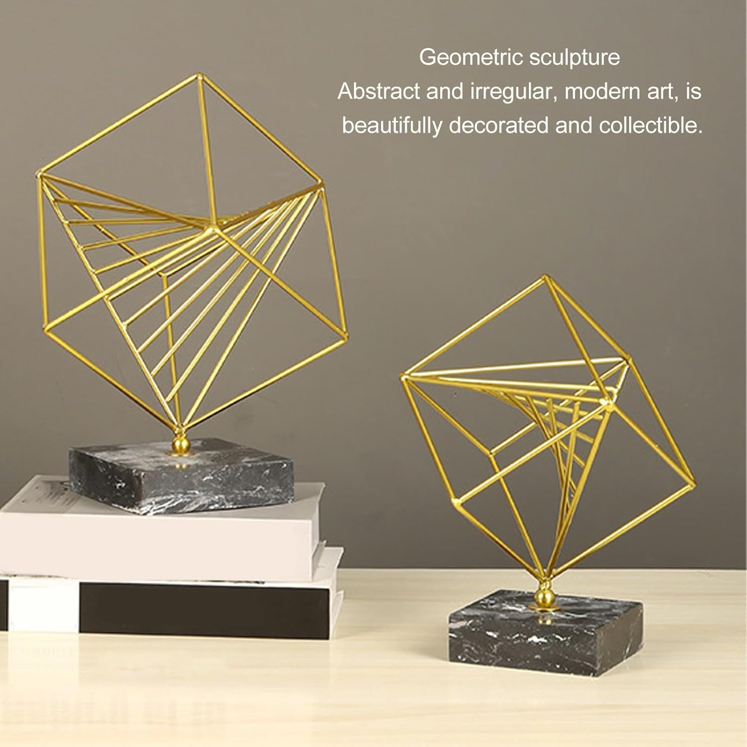 XHTLLO Metal Geometric Sculpture Abstract Decorative Ornament Modern Art Statue for Office Study Room, Iron and Marble Tabletop Decor