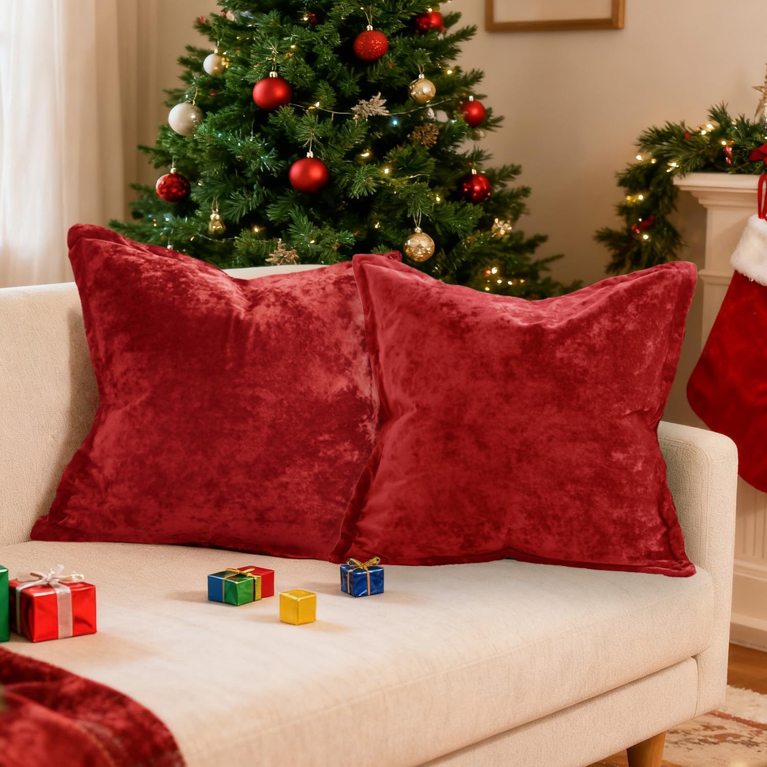 LR Rocaloca Greek Velvet Euro Sham Covers Set of 2 26x26 Luxury Soft Solid Pillow Covers for Living Room Bedroom Yard,Army Green