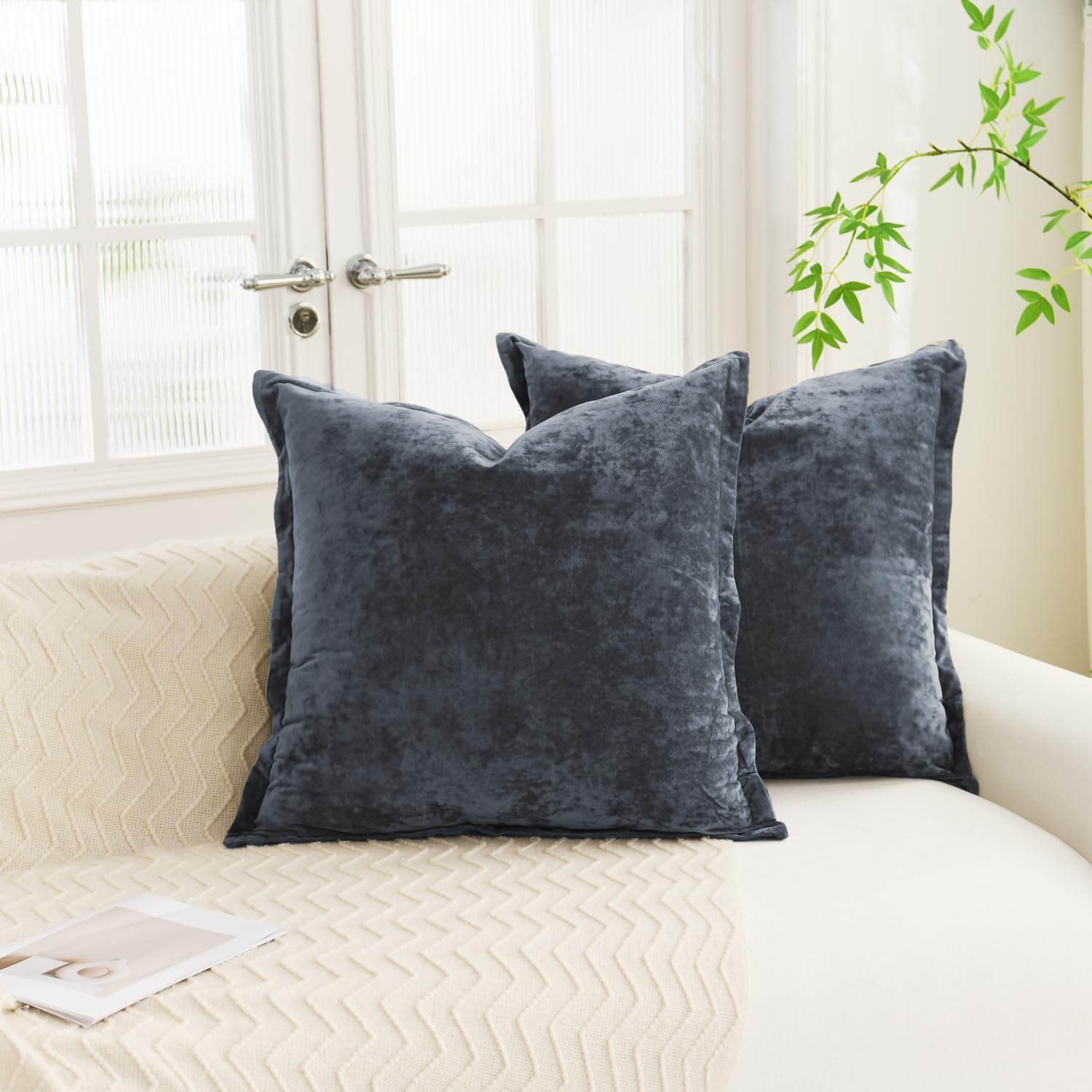 LR Rocaloca Greek Velvet Euro Sham Covers Set of 2 26x26 Luxury Soft Solid Pillow Covers for Living Room Bedroom Yard,Army Green