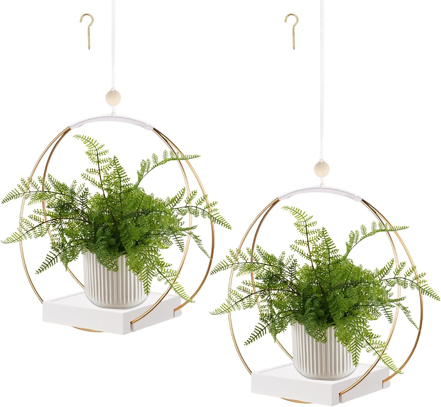 hismocal Hanging Planter for Indoor Plants,Plant Hanger with Sturdy Wood Base & Pot, Modern Boho Macrame Plant Hanger,Wall Ceiling Window Stands(2 Pack+Pots)