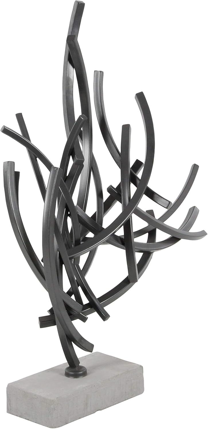 Deco 79 Metal Abstract Decorative Sculpture Home Decor Statue with Marble Base, Accent Figurine 17" x 7" x 24", Gray
