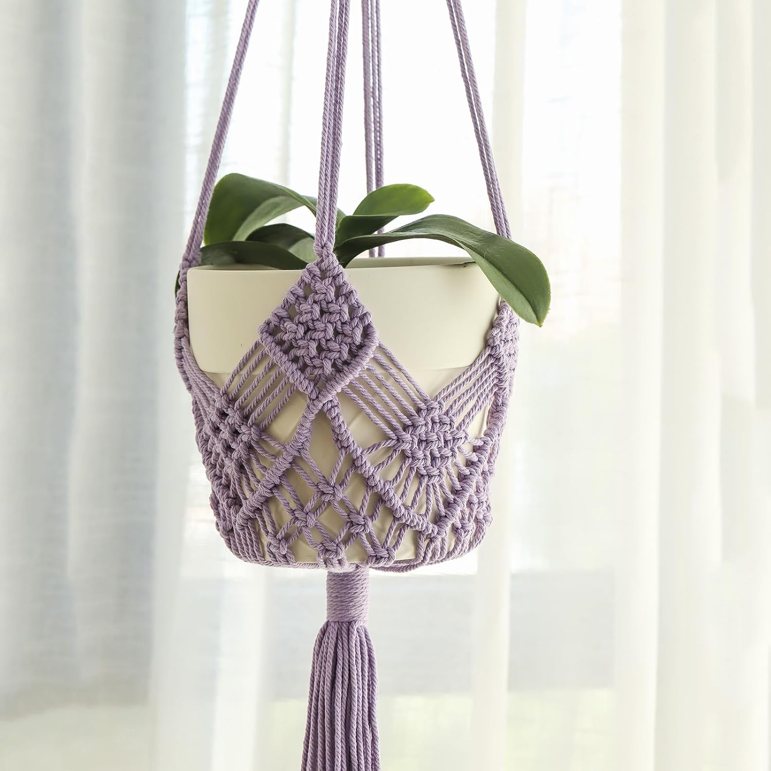 Hanging Planter with Patterns,4Packs Macrame Plant Hangers Indoor Macrame for up to 8 inch Pot Crochet Boho Plant Hanger Holder for Indoor Outdoor with 4S Shaped Stainless Steel Hooks (4colors)