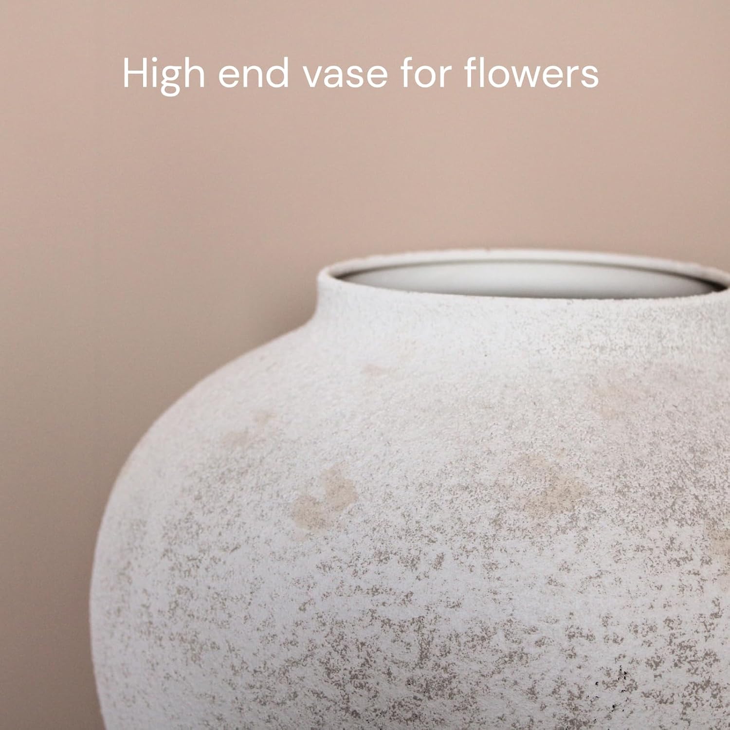 White Rustic Large Round Vase for Table Centerpieces 11 inches, Arina Vase, Earthy Stone Look, Textured, Modern Homes Farmhouse Centerpiece Decor