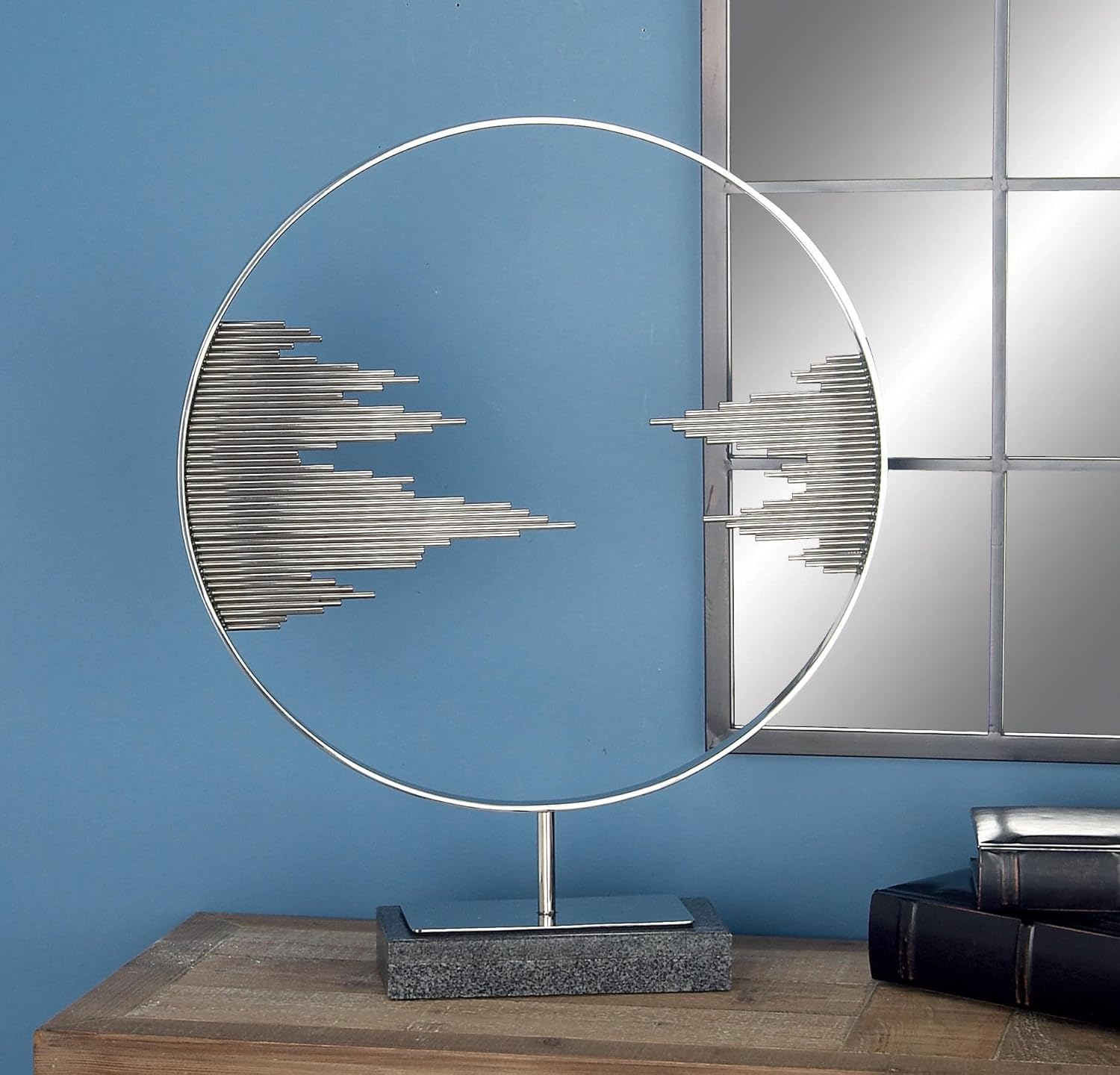 Deco 79 Stainless Steel Metal Geometric Decorative Sculpture Home Decor Statue with Stand, Accent Figurine 19" x 4" x 23", Black